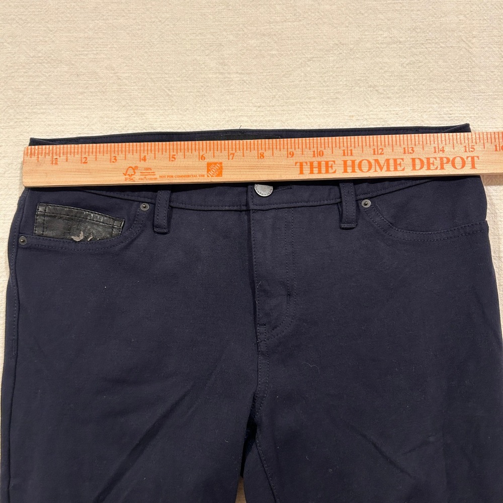 Calvin Klein Jeans Womens Size 8 Navy Blue Skinny Pants Faux Leather Trim - Picture 6 of 14